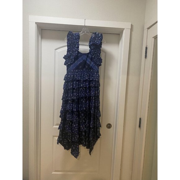 Ulla Johnson Nia Dress Womens 4 Blue Ruffle Tiered Sleeveless Boho Midi Cotton - Picture 5 of 5